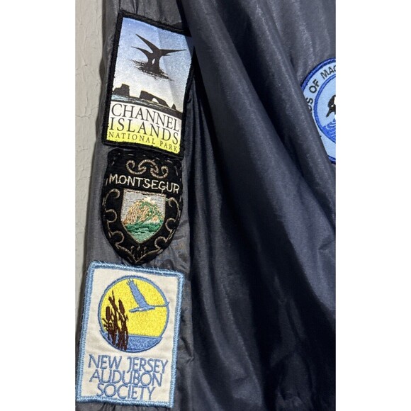 LL Bean Men L Windbreaker Jacket Hood Zip Pockets Blue Vent Back Vintage Patches - Picture 6 of 8